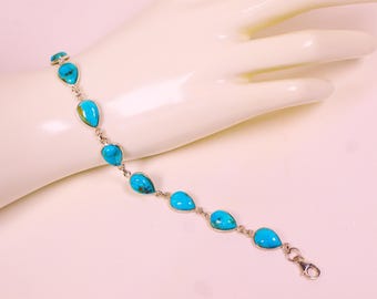 Bracciale regolabile a maglie da 20 cm (8") in argento sterling con turchese Sleeping Beauty.