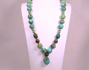 Collana vintage con ciondolo a goccia a Y in bronzo turchese da 16 mm, in argento sterling.