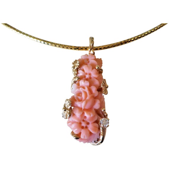 Vintage Italian 14 kt. Carved Pink Coral Flowers … - image 2