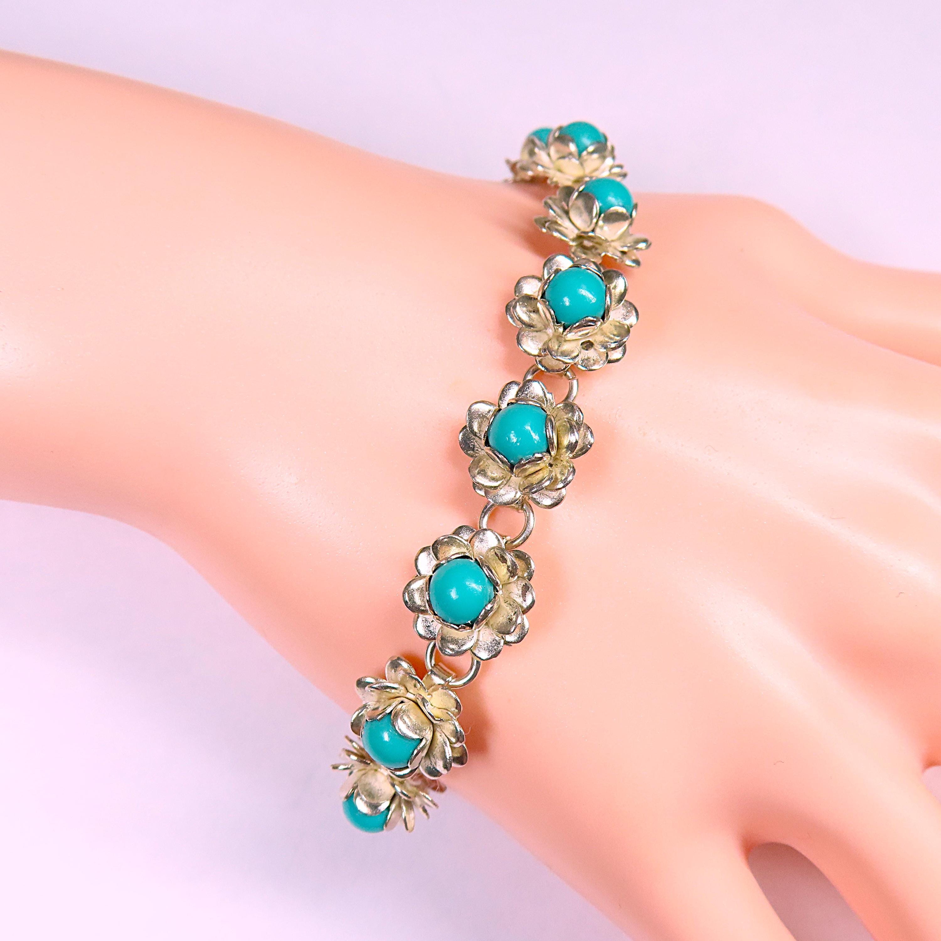 BETHZA Bracciale Vintage In Argento 925 Con Vera Gemma Turchese, Stile Bohémien, Regolabile