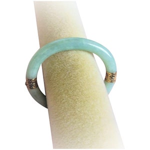 Vintage 14k Translucent Green Jadeite Jade Hinged Bracelet