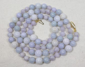 Collana cinese autentica di giada lavanda naturale con perline, lunga 84 cm (33 pollici).