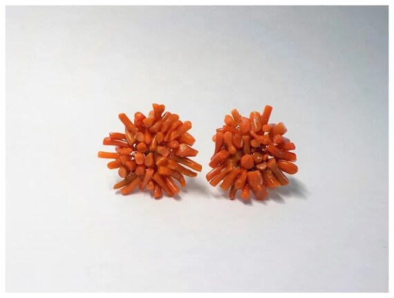 Vintage Italian Red Coral Large Round Clip On Ear… - image 10