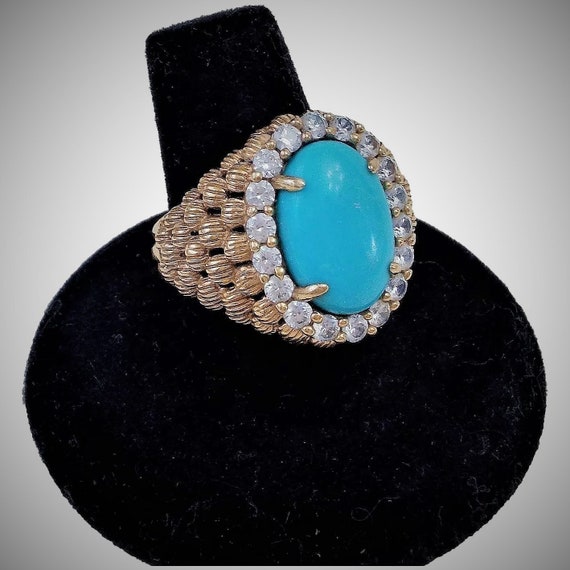 Vintage Chinese 1970's Turquoise White Topaz Verm… - image 1