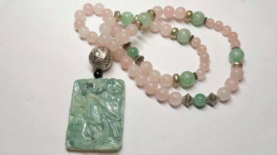 Vintage Chinese Green Jadeite Jade Poem Pendant R… - image 7