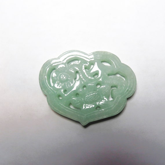 Vintage Chinese Hand Carved Flower Design Green J… - image 9