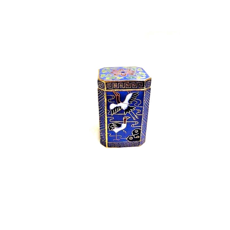 Vintage 1960's Chinese Export Octagonal Blue Cloisonne Trinket Box