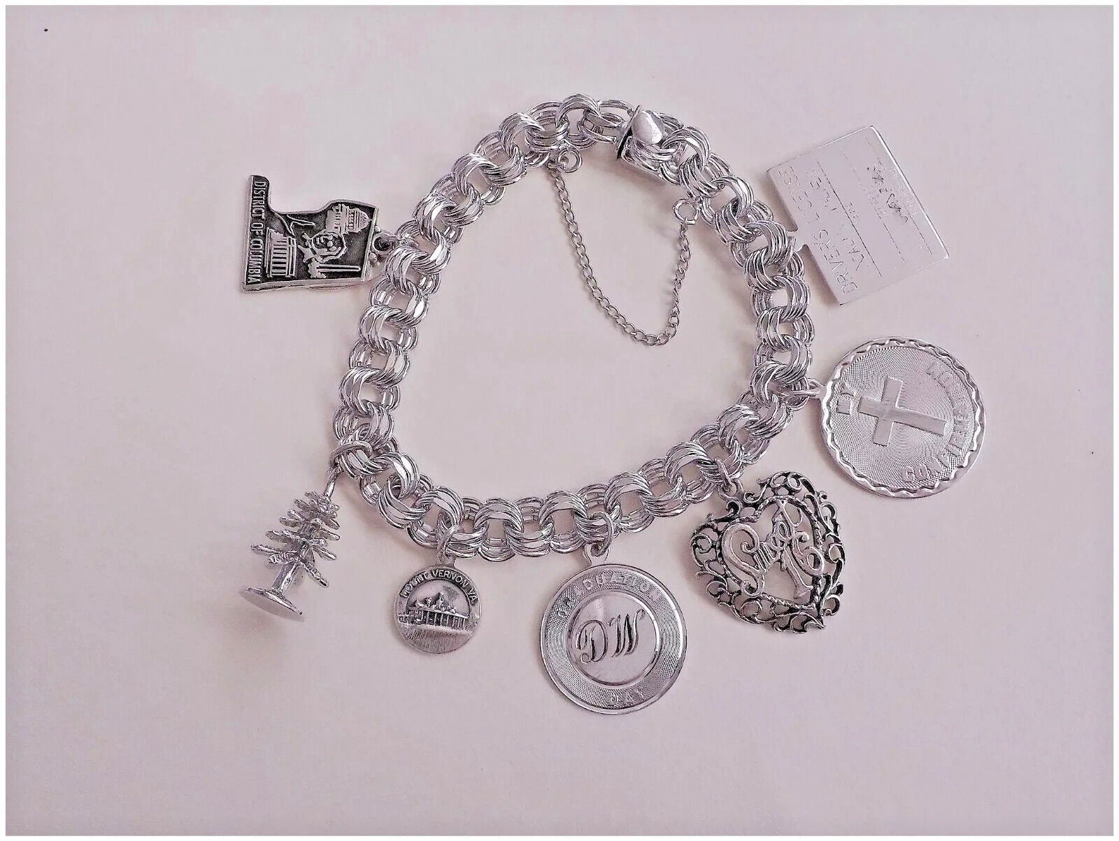 Triple Round Link Sterling Silver Charm Bracelet with 19 Charms 1970s (item  #1374162)