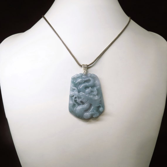 Ciondolo Drago Fortunato In Giada Blu Naturale Grado A &ndash; Giadeite 42g Uomo/Donna J.Cam