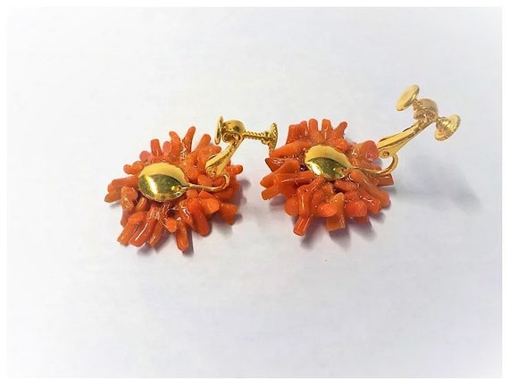 Vintage Italian Red Coral Large Round Clip On Ear… - image 4