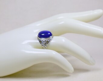 Anello vintage regolabile in argento sterling con cabochon di lapislazzuli blu, misura 6.25.