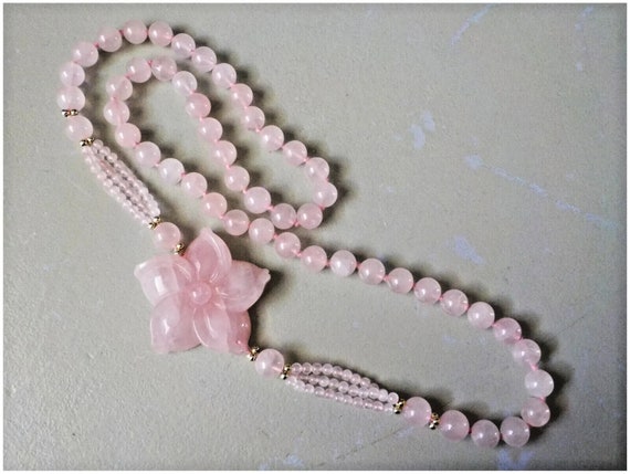 Vintage Chinese Export 1970's Rose Quartz Carved … - image 4