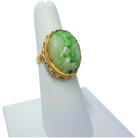 Vintage Chinese Export 14k Gold Apple Green Carve… - image 1