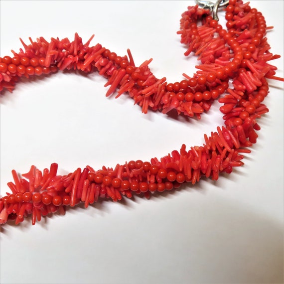 Vintage Ox Blood Red Coral Multi Four Strand Neck… - image 8