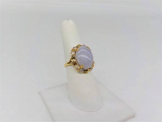 Vintage 14k Gold Large Oval Lavender Jadeite Jade… - image 3