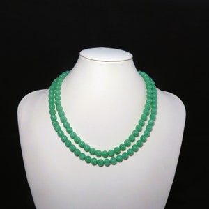 Vintage Genuine Natural Translucent Apple Green Jadeite Jade Two Strand Beaded Necklace Sterling Clasp zdjęcie 2