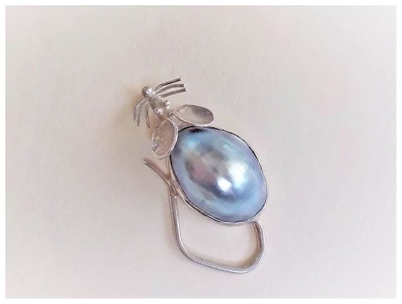 Vintage Blue Mabe Pearl Sterling Silver Mouse Bro… - image 7
