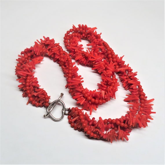 Vintage Ox Blood Red Coral Multi Four Strand Neck… - image 3
