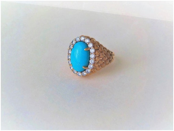 Vintage Chinese 1970's Turquoise White Topaz Verm… - image 3