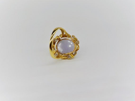 Vintage 14k Gold Large Oval Lavender Jadeite Jade… - image 9