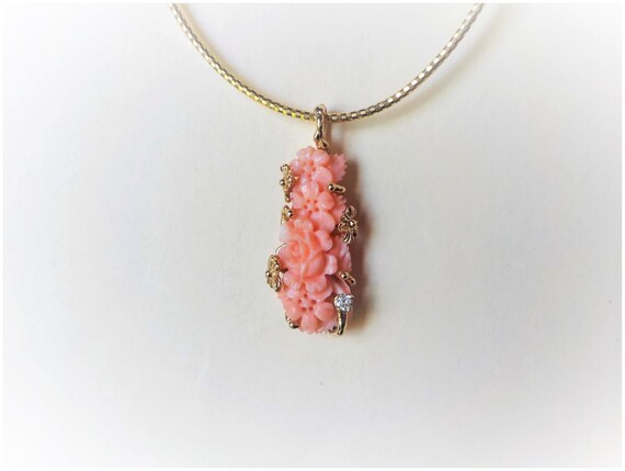 Vintage Italian 14 kt. Carved Pink Coral Flowers … - image 7