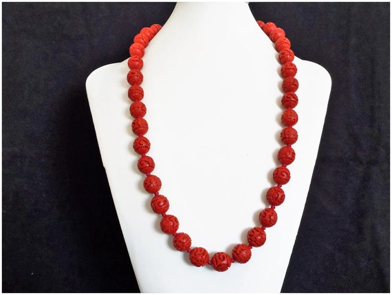 Vintage Chinese Export 1970's Red Cinnabar Neckla… - image 9