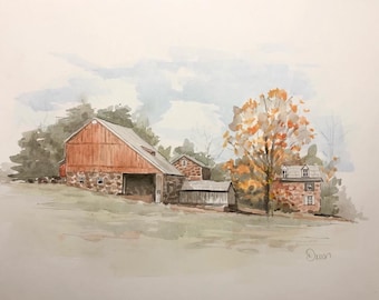 9”x12” Barn Watercolor