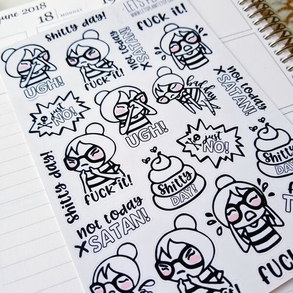 Cora - Bad day/ sassy | jumbo monochrome character / color your own | Planner stickers