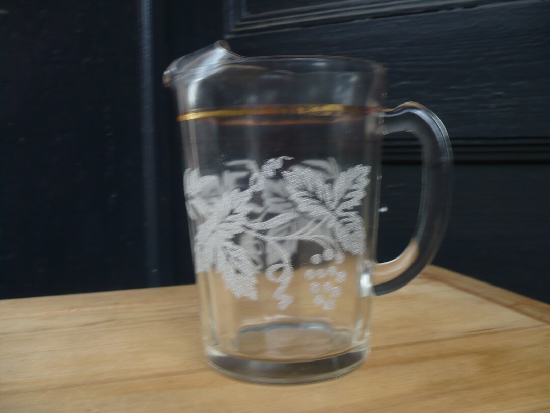 Etched Glass Water Pitcher Bartlett and Collins Etsy