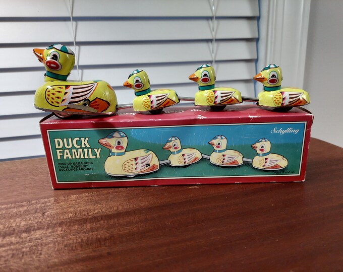 Vintage Tin Windup Toy Duck Family Etsy