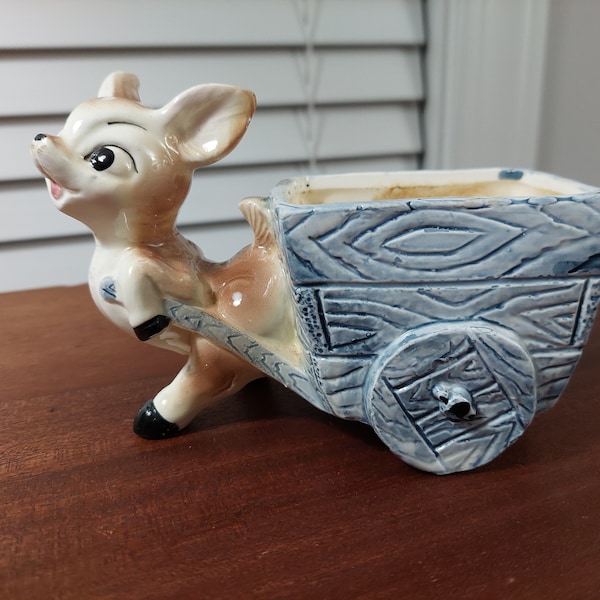 Vintage Planter , Fawn and Cart