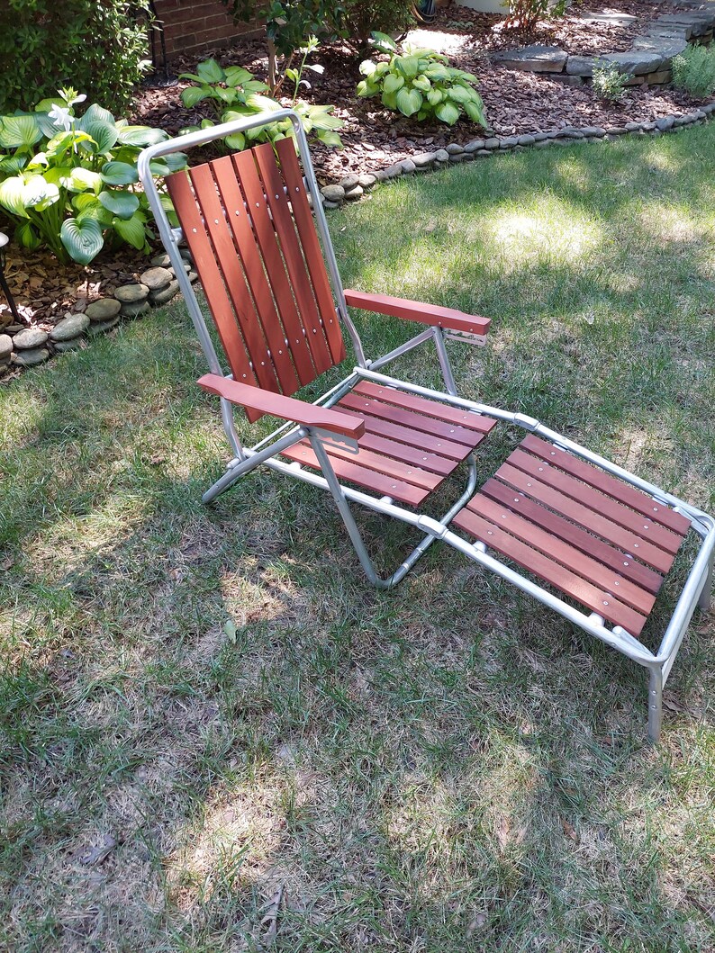 Vintage Redwood and Aluminum Outdoor Chaise Lounge Chair Etsy