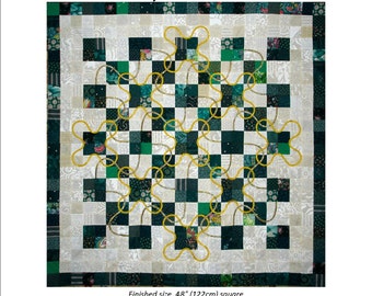 Lucky Four Patch, Celtic bias applique & patchwork digital quilt pattern