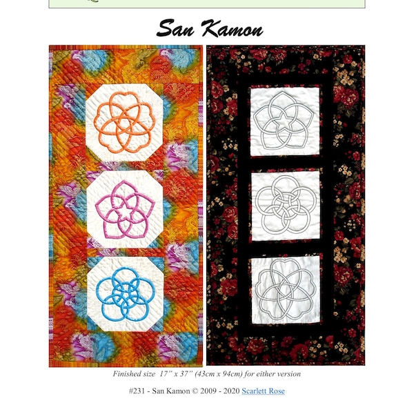 San Kamon modern bias applique or hand embroidery digital quilt pattern
