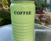 Jeanette Jadite Coffee Canister - 1930s - Beehive Style - Lidded Jadeite Container - Excellent Vintage Condition