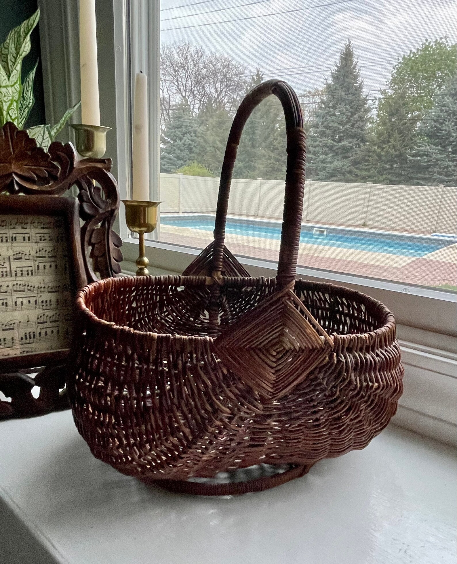 Vintage Wicker Basket w/Handle Deep Brown Natural Tone Peanut Etsy