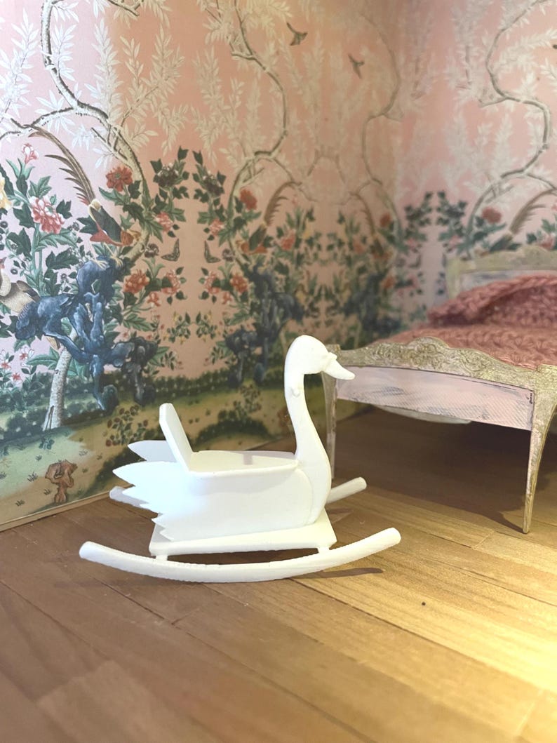 White Swan Rocker 1:12 Scale Antique Swan Rocker, 3D Printed Replicas by a La Miniature ...