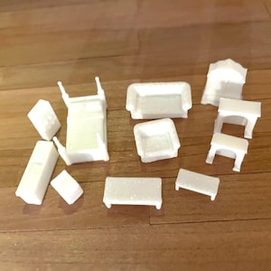 1:144 Miniature Dollhouse Furniture Set, 3D printed, white unpainted by à la miniature on Etsy