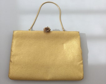 Gold ingber Handbag / Vintage Ingber Purse / 1950's Evening Bag with Rose Clasp