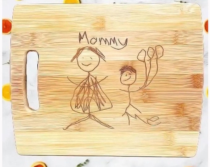 Engraved Bamboo Cutting Board, Child's Drawing Gift