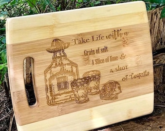 Personalized Engraved Bamboo Cutting Board, Tequila Design
