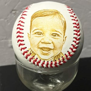 Photo Engraved Baseball, Personalized Leather Keepsake Trophy
