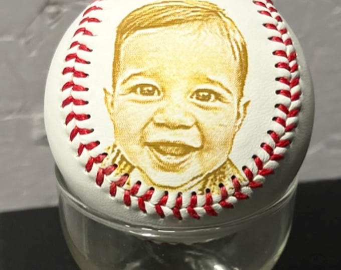 Photo Engraved Leather Baseball, Personalized Keepsake Trophy