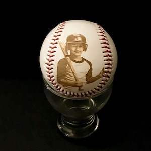 Photo Engraved Baseball, Personalized Leather Keepsake Trophy