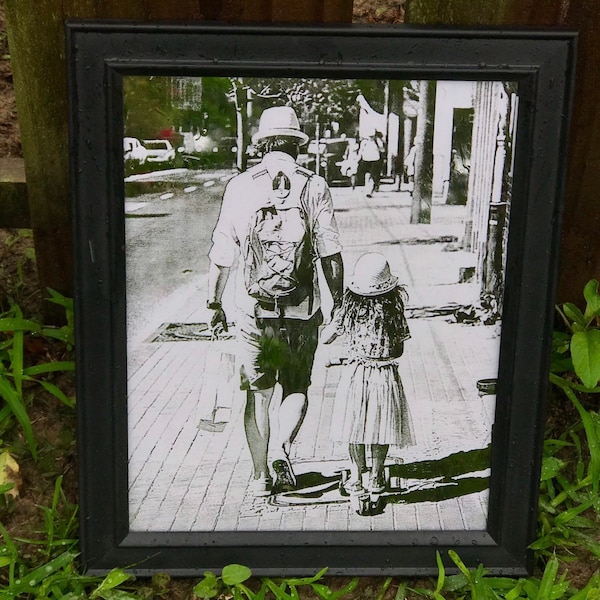 Miroir gravé, Photo gravée sur verre, Cadeau de fête des pères, Cadeau de fin d’études, cadeau unique, Père fille, Père fils