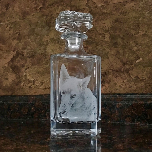 Photo engraved Crystal Decanter with Glass Stopper, 26 oz, 750ml lead free