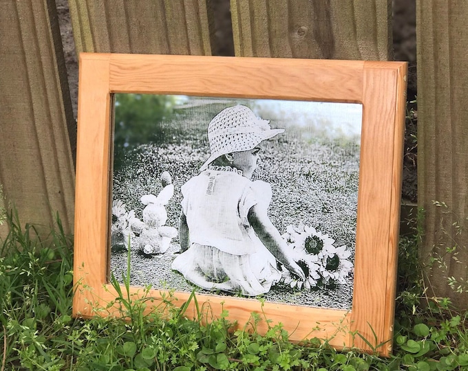 Custom Engraved Photo Mirror, Wood Frame, Personalized Gift (8x10)