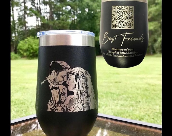 Personalized Photo Engraved Wine Tumbler, QR Code Stainless Steel Gift