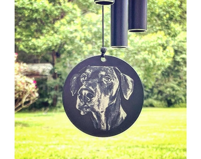 Personalized Photo Memorial Wind Chime, solid top, Engraved Sympathy Garden Decor