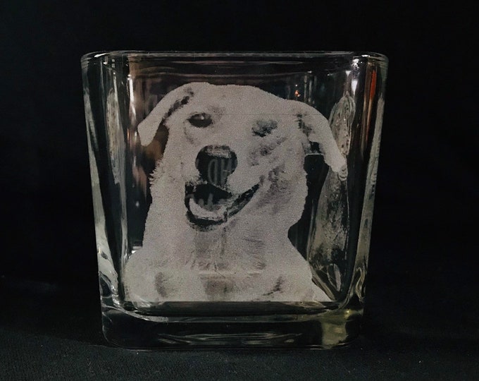 Personalized photo Engraved Glass Candleholder, Custom Pet Memorial Vase